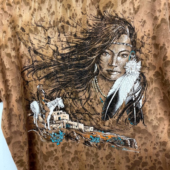 Vintage Ragtops Tie-Dye Indian Graphic Tee Size L EUC USA - Picture 2 of 5